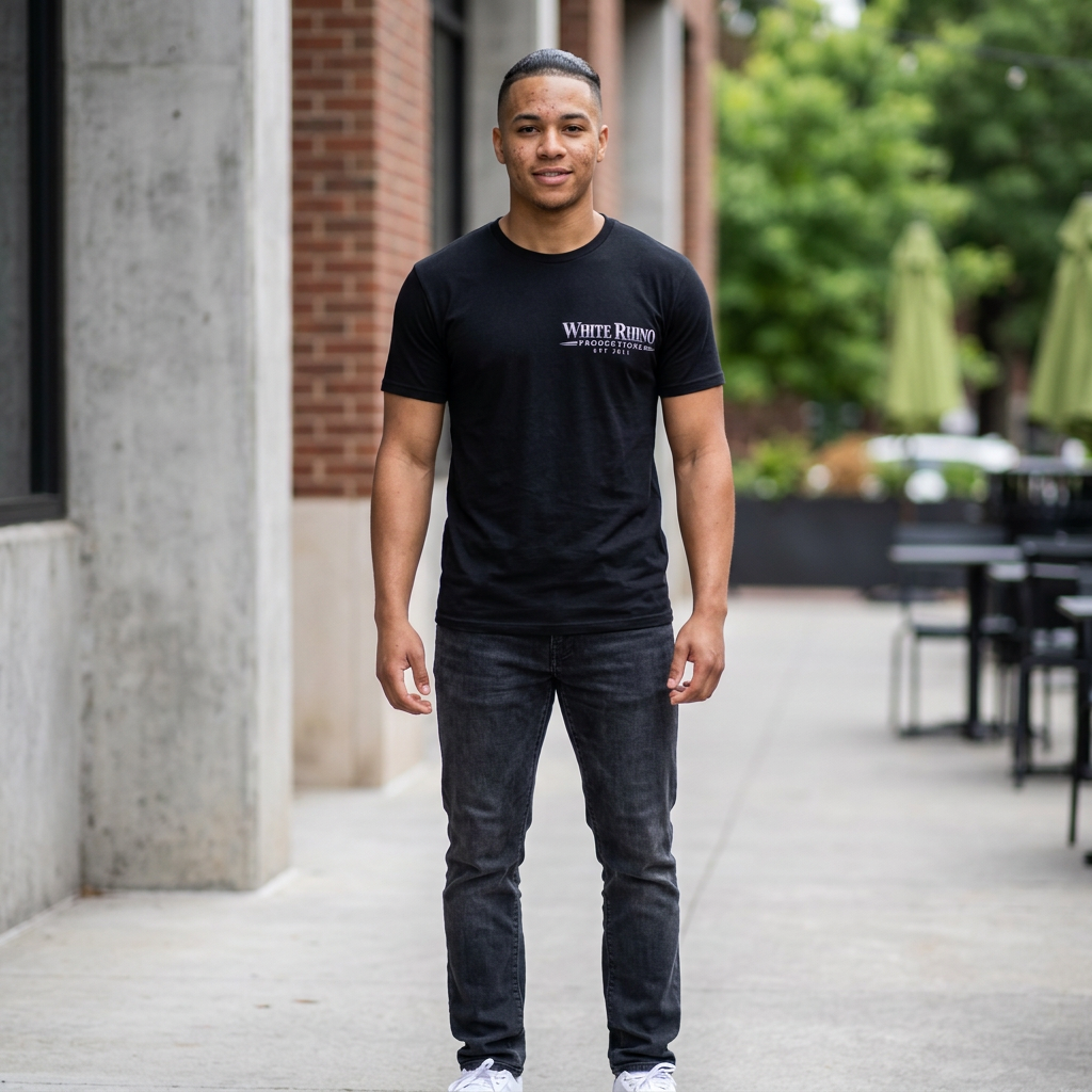 White Rhino Productions Logo T-Shirt — Bold Black Graphic Tee
