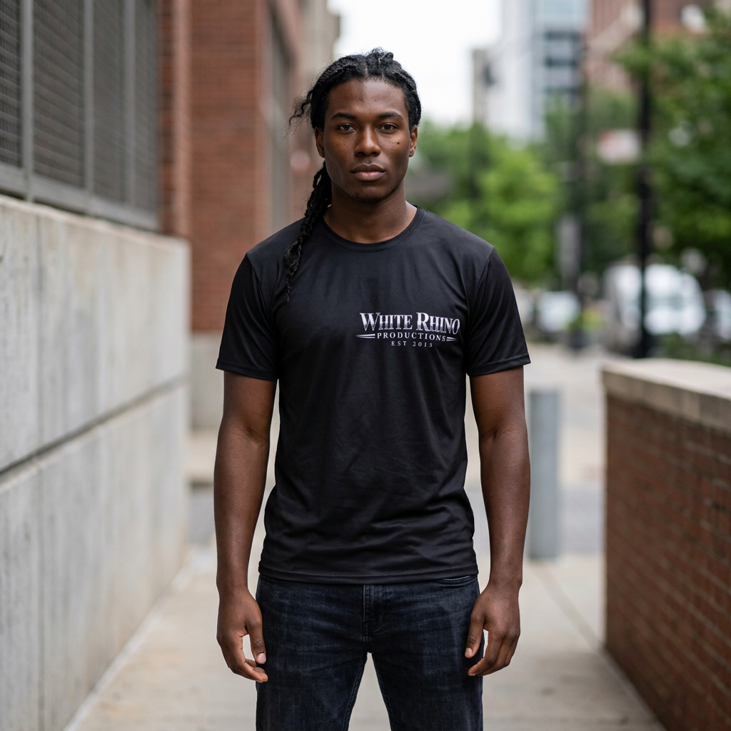 White Rhino Productions Logo T-Shirt — Bold Black Graphic Tee